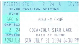 Vtg Mötley Crüe Ticket Stub Julio 31 1994 Star Lake Amphitheatre Pittsburgh Pa - £34.65 GBP