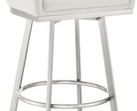 Armen Living Eleanor Swivel Bar Stool in Brushed Stainless Steel with Wh... - £430.71 GBP