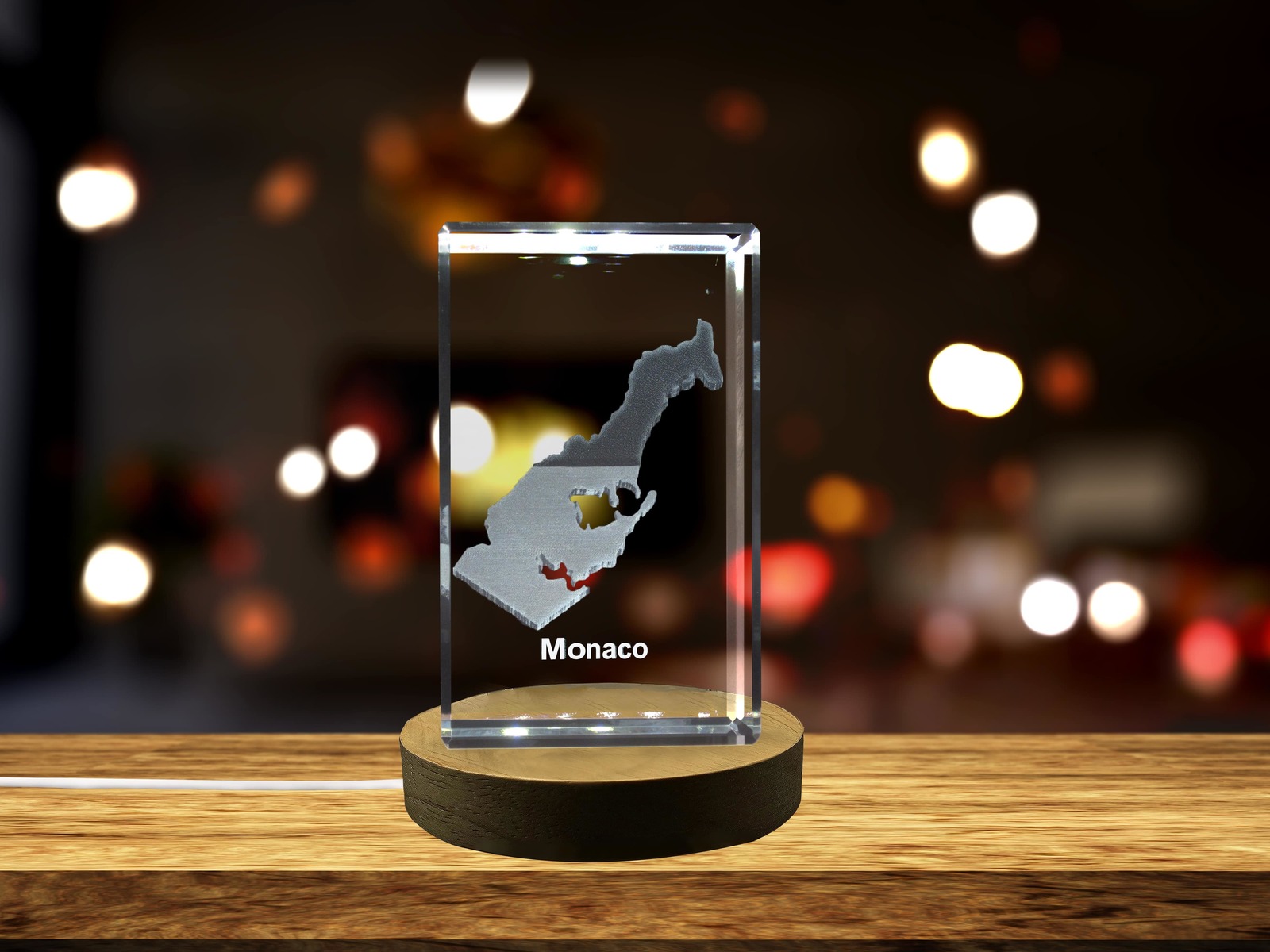 LED Base included | Monaco 3D Engraved Crystal 3D Engraved Crystal Keepsake