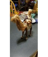 Hand Made Vintage Leather Camel Figure &amp; Rider Folk Art straw stuffed an... - $53.66 CAD