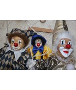 Old Vintage Set of 3 Clown Marrionette Puppet with Strings and Wooden Sw... - $1,472.33 MXN