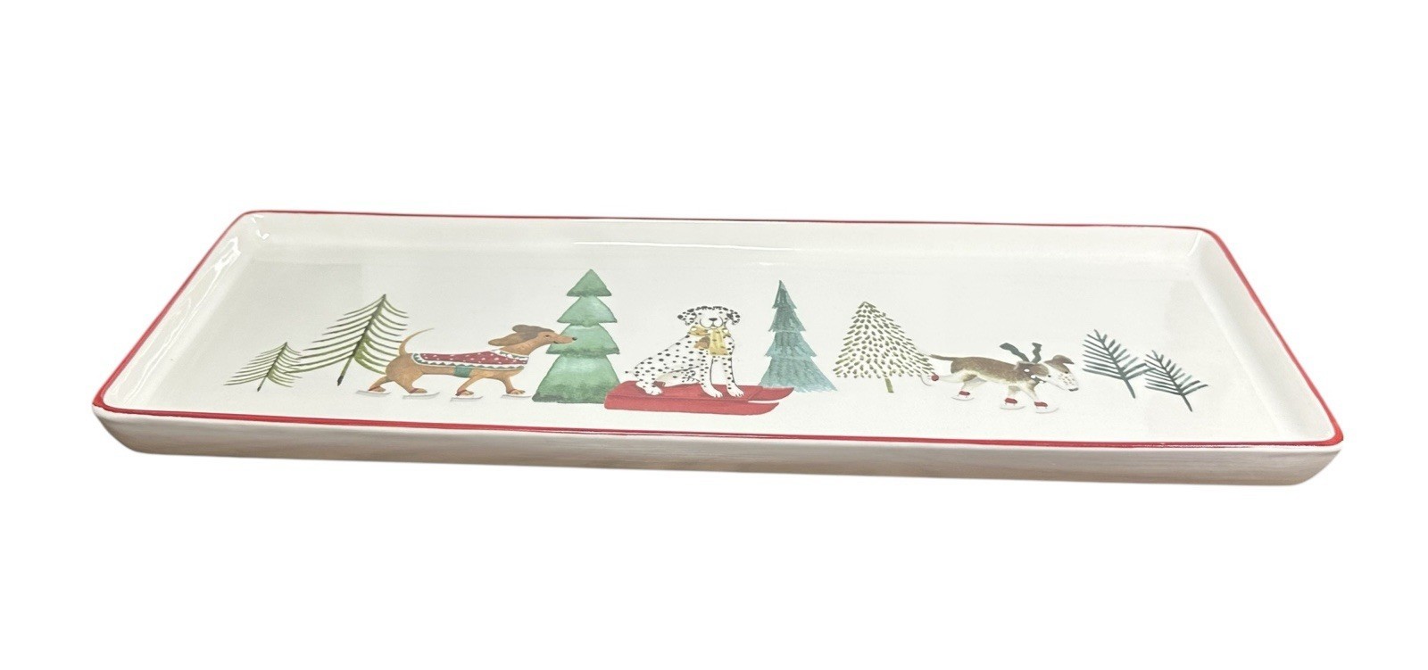 Furry Friends Tabletops Stoneware Rectangle Serving Plate Tray Christmas Dogs Item image 2