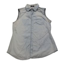 Ali and Kris Shirt Womens M Blue Sleeveless Collar Solid Button Front Denim - $24.75