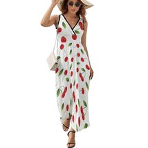 Mondxflaur Red Cherry Summer Dresses for Women V-neck Sleeveless Long Dress - £29.49 GBP