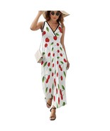 Mondxflaur Red Cherry Summer Dresses for Women V-neck Sleeveless Long Dress - £30.04 GBP