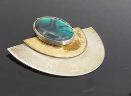 925 Sterling Silver &amp; GOLD - Vintage Abalone Shell Two Tone Pendant - PT6469 - £40.48 GBP