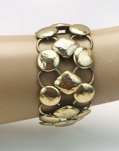 Gold Tone Hammered Disc Magnetic Clasp Bracelet - £14.03 GBP