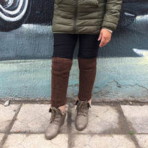 Alpaca Leg Warmers - Women&#39;s Soft Warm Hand Knit Brown Wool Leggings - £34.55 GBP