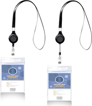 ID Badge Holder with Lanyard - 2 Pack Clear ID Card Holder with Badge Reels Retr - £4.24 GBP