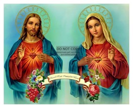JESUS CHRIST SACRED HEART &amp; SAINT MARY IMMACULATE HEART CATHOLIC 8X10 PHOTO - £6.67 GBP
