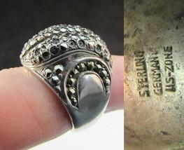 Old Sterling Silver &amp; Marcasite Ladies Ring 925 Size 6 1940s Germany Us Zone! - £41.19 GBP