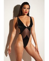 FETISH LIMITLESS SOFT CUP HIGH LEG VINYL & MESH TEDDY - $41.99