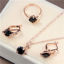 High Quality Black CZ Crystal Wedding Necklace &Earring &Ring 3 Set Gold Color P - £17.33 GBP