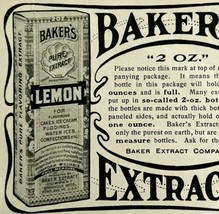 1904 Baker&#39;s Extracts Lemon Advertisement Dessert Baking Ephemera 4.75 x... - $12.99