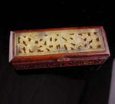Antique Stamp Box - Rosewood and Jade - asian box - Vintage wood oriental desk a - £255.65 GBP