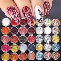 35 Colors Glitter Set for Nails 35 Boxes Fine Glitter and Chunky Glitter Sequins - £17.76 GBP