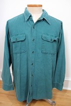 Vtg Woolrich XL Teal Green Distressed Chamois Flannel Long Sleeve Work Shirt - £19.26 GBP