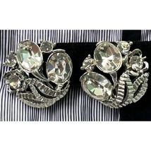 Vintage Floral Cluster Earrings STAR Silver Tone Rhinestones Screw Back Floral - $23.47