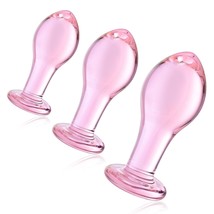 3Pcs Set Pink Crystal Anal Butt Plug Small + Medium + Big Set Glass Anal Plug Se - £23.69 GBP