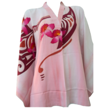 Pink Blue Free Size 42&quot; Floral Batik Kaftan V Neck Cotton Soft Material - $64.79
