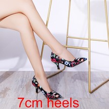  New Sweet Black Green Floral Woman Casual Pumps 7 10 Cm Stiletto Heels ... - £46.03 GBP