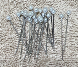 Lot of 25 Round Topped Pearl Corsage Head Pins 2 Inches long White - £7.52 GBP