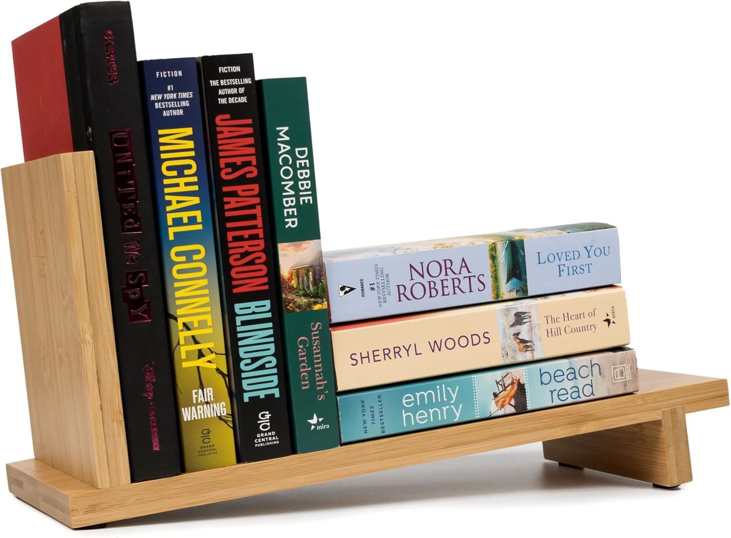 Desktop Wood Bookshelf With Wooden Bookend By Sanda Woodcraft, Bamboo Desk - $31.95