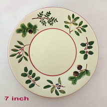7.5 inch Candle Plate with Holly Berries and Pine Cones Dimensional Accents - £20.54 GBP