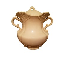Vintage Elegant Cookie Jar Ivory Colored Ceramic Handles 12&quot;H 14&quot;W Plant... - $13.75