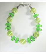 Bracelet Bead Green Round/Jagged w/Metal Spacers 7.75&quot; Appx. Upcycled Ha... - $111.93 MXN