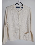 Vintage Karen Scott Embroidered Button Up Cardigan Flowers Cream Size Large - $351.85 MXN