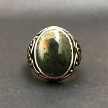 Natural Bloodstone Ring Black Enamel Filled  April Birthstone Mens Gift Jewelry - £48.19 GBP