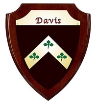 Davis Irish Coat of Arms Shield Plaque - Rosewood Finish - $48.00