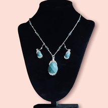 Vintage Silverplated  Faux Turquoise Tear Drop Pendant w/Rhinestone Accents-Set  - £14.02 GBP