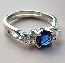 925 Sterling Silver Ring Blue Round Lab Created And White Clear Stones - £29.76 GBP