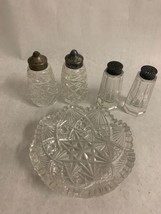 Vintage lot of salt and pepper shakers and vintage cut crystal candy dish - £23.36 GBP