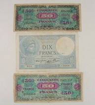 WW2 France 3-Notes Set 1941-1944 French Francs and Allied Military Currency - $54.44