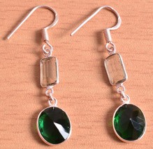 Handmade 925 Silver Green,Smoky Quartz Shape silver/Gold/Rose Plated Earrings - £26.67 GBP+