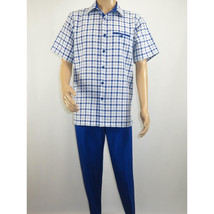 Men 2pc Walking Leisure Suit Short Sleeves By DREAMS Fancy 283-11 Royal Blue image 3