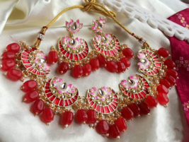Gold Plated Indian Bollywood Style Enameled Kundan Choker Necklace Jewelry Set - £30.12 GBP