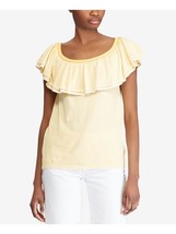 LAUREN RALPH LAUREN Womens Yellow Ruffled Striped Scoop Neck Top,Cream,X... - $107.40