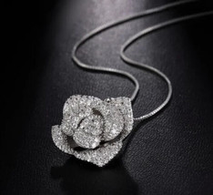 Gorgeous Flower Pendant 14K White Gold Plated 2Ct Round Cut Lab-Created Diamond - £77.24 GBP