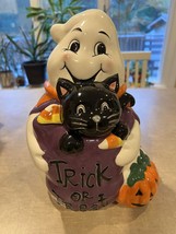 Davids Cookie Jar Ghost Trick or Treat Pumpkin Cat Candy Corn Halloween Fall - £30.89 GBP