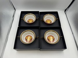 Set of 4 Rosenthal Versace MEDUSA Red Cream Soup Bowls &amp; Saucers in Original Box - £672.19 GBP