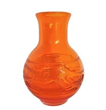 Vintage orange art glass vase with abstract design  - $49.99