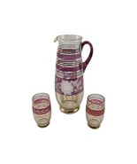 Vintage Czech Cranberry Pink and Gold Water Cut to Clear Pitcher Jug w Set - $76.13