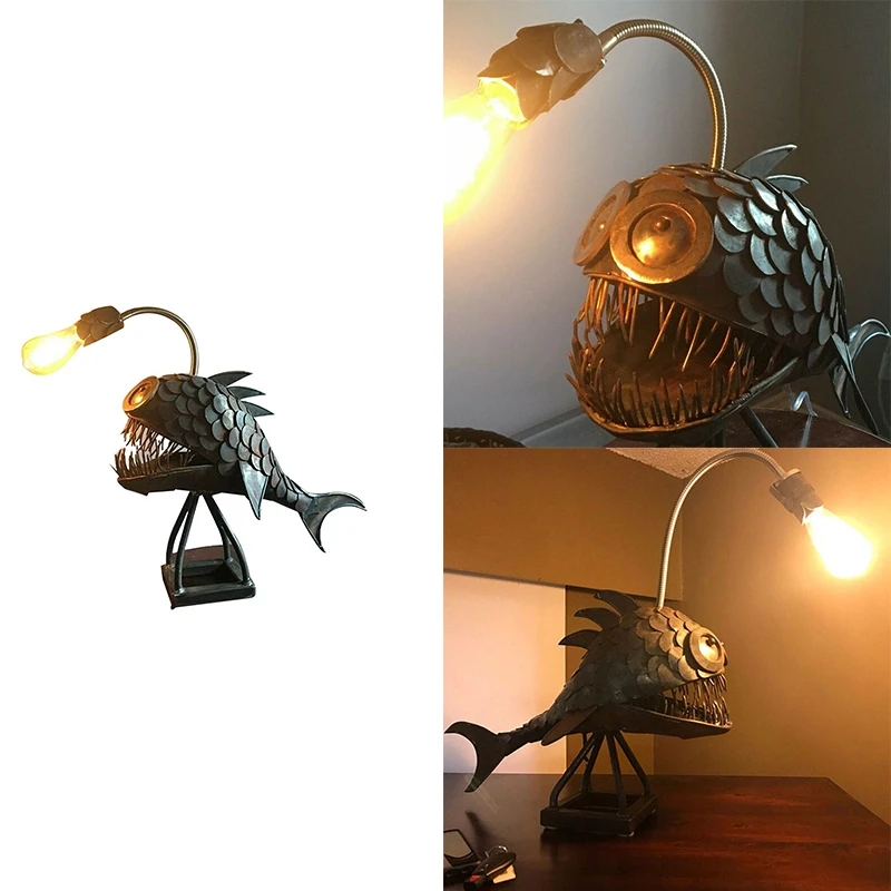 Angler Fish Lamp USB Rechargeable Desktop  Light Handmade Craft Home Living Room - £277.85 GBP