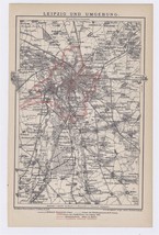 1900 Original Antique Map Of Vicinity Of Leipzig / Saxony Sachsen Germany - £13.70 GBP