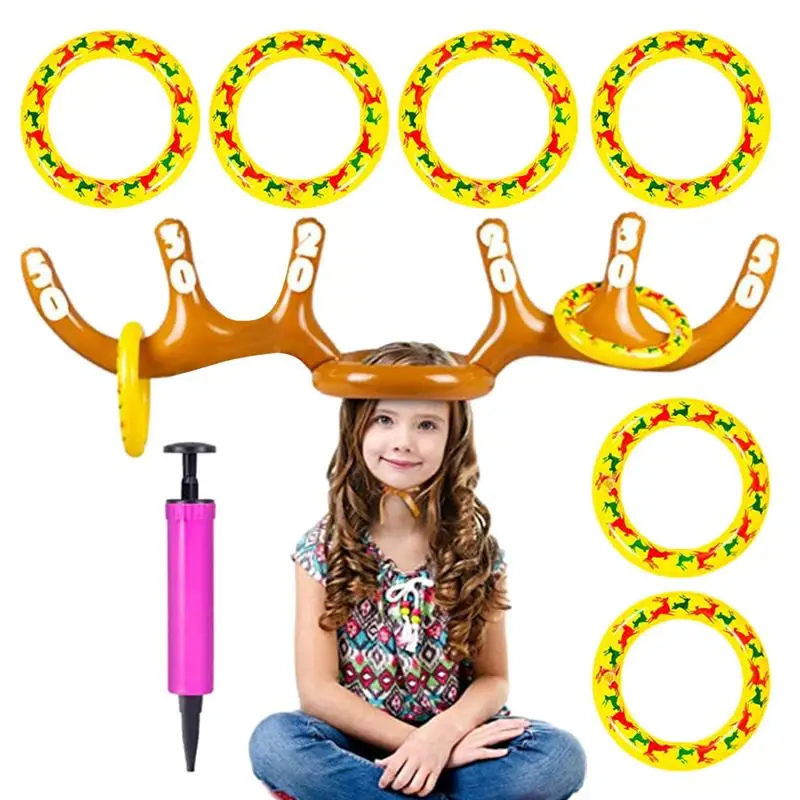 Funny Reindeer Antler Deer Head Hat Ring New Year Outdoor Inflated Toys Toys - £10.11 GBP+