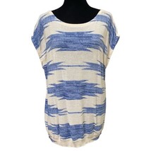 Chaps Blue Cream Linen Blend Southwestern Aztec Boat Neck Knit Sweater T... - $17.99